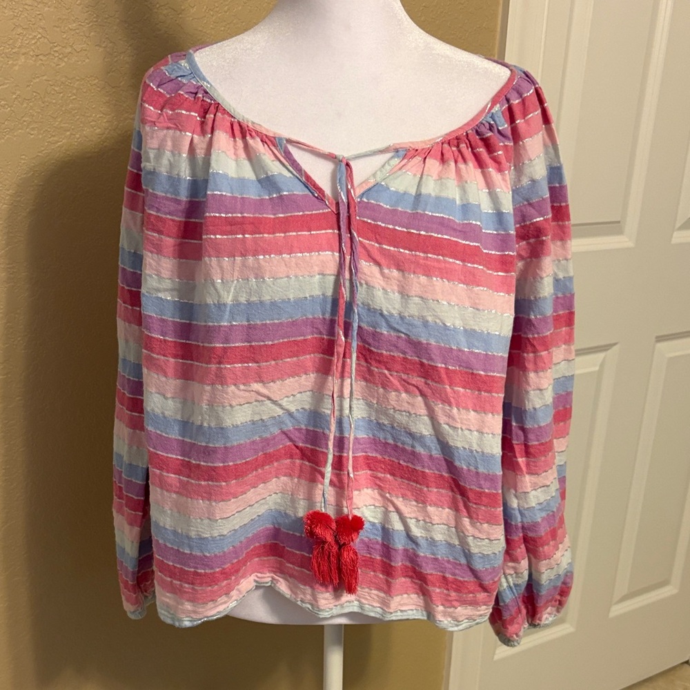 J. Crew Pink‎ and Blue Striped Blouse, Medium